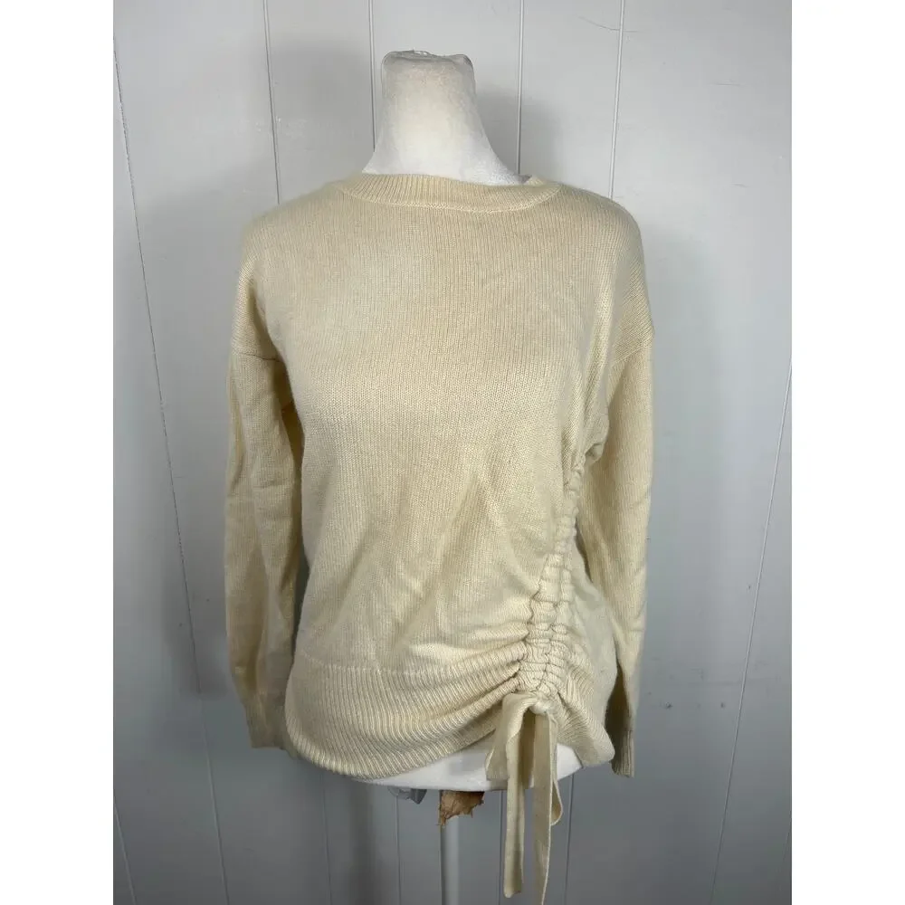 Joie Anthropologie Sweater Cream Pull Over Pull Cord Ruched Wool Cashmere Size S